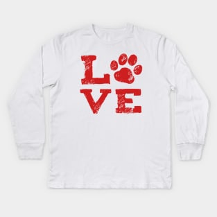 LOVE with Dog Paw Print Kids Long Sleeve T-Shirt